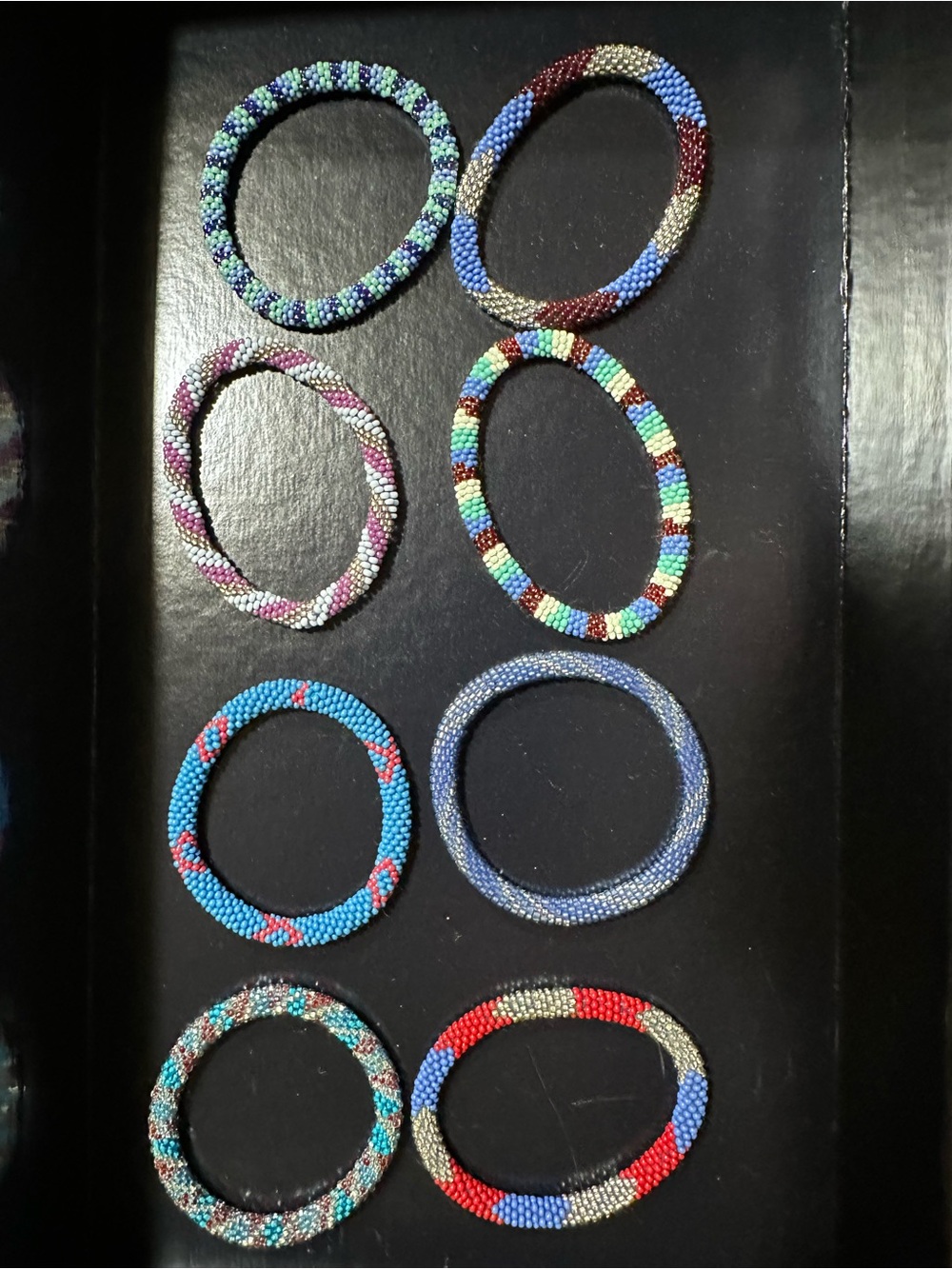 Handmade Multicolor Set Beaded Stretch Bracelet - purple,teal,blue,red, silver